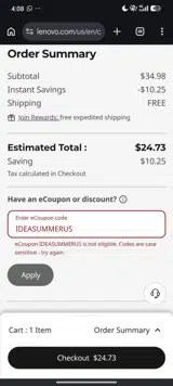 Lenovo coupon verification screenshot