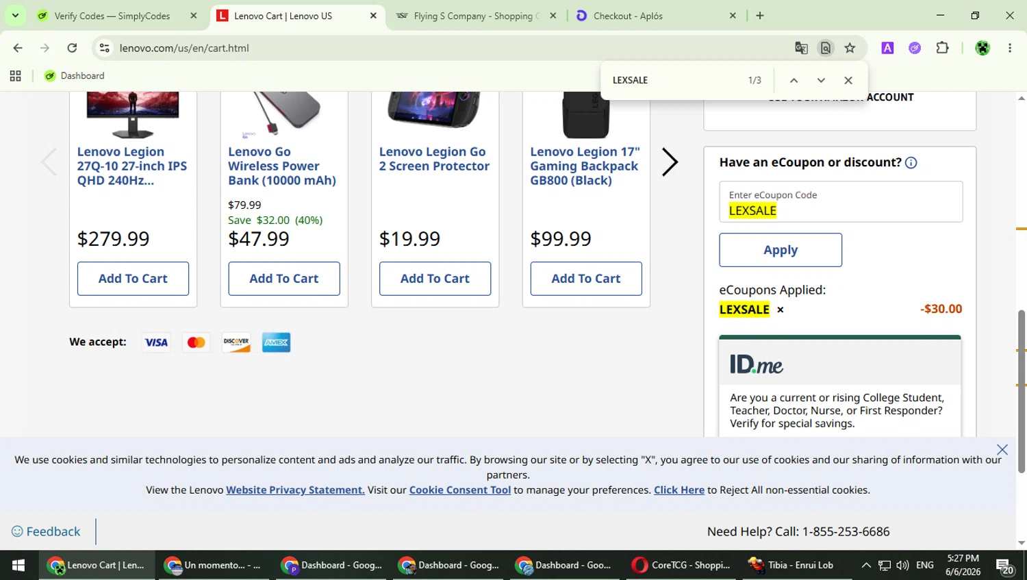 Verification screenshot for $30 Off Lexmark Cs331dw Color Laser Printer Integrated Duplex Printing at Lenovo - 18d ago