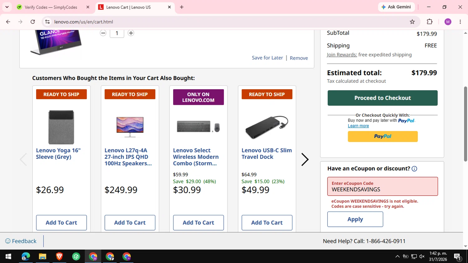Verification screenshot for $40 Off Storewide at Lenovo - 3d ago