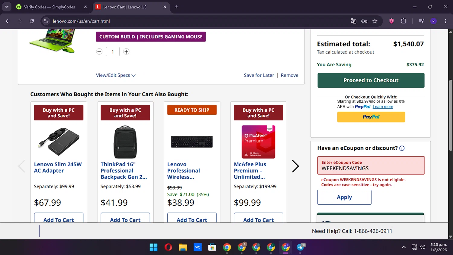 Verification screenshot for $40 Off Storewide at Lenovo - 2d ago