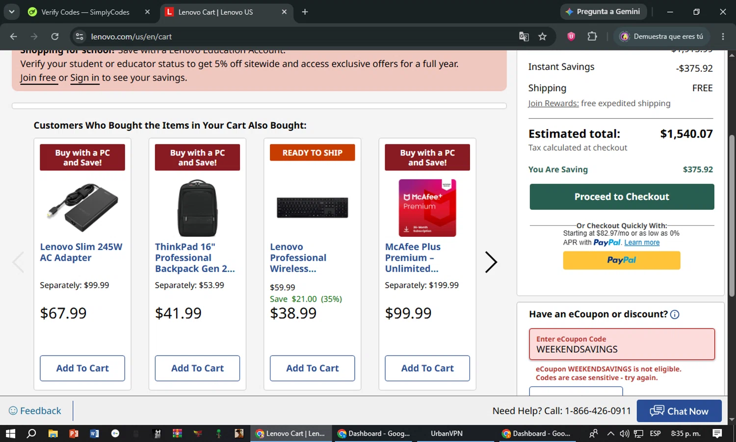 Verification screenshot for $40 Off Storewide at Lenovo - 3d ago
