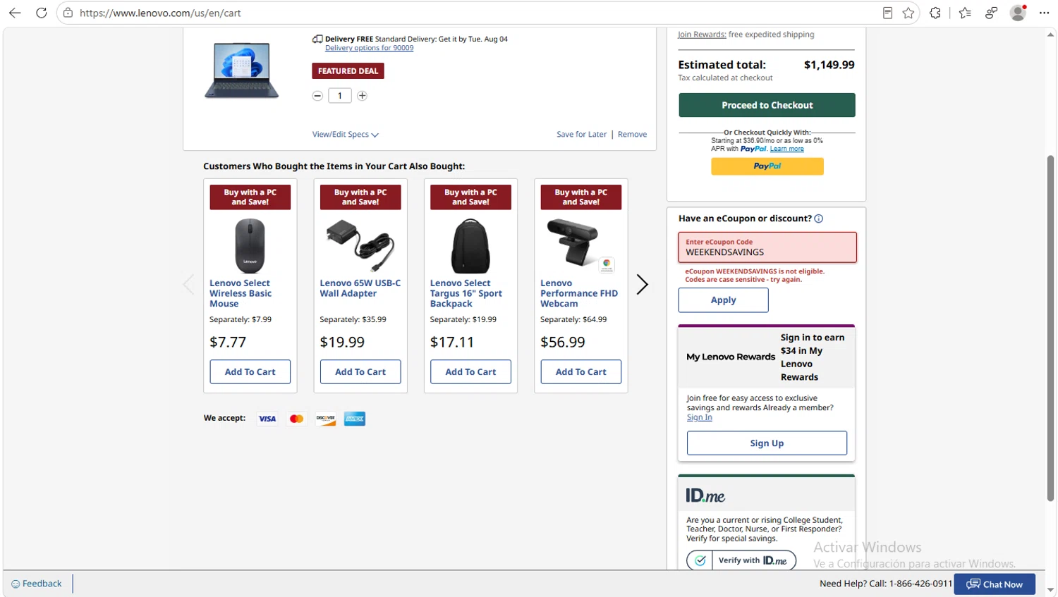 Verification screenshot for $40 Off Storewide at Lenovo - 2d ago