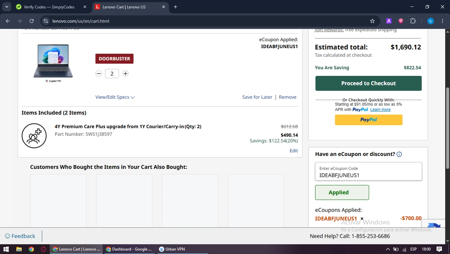 Verification screenshot for 36% Off Ideapad Slim 5 16 Amd Cosmic Blue at Lenovo - 9d ago