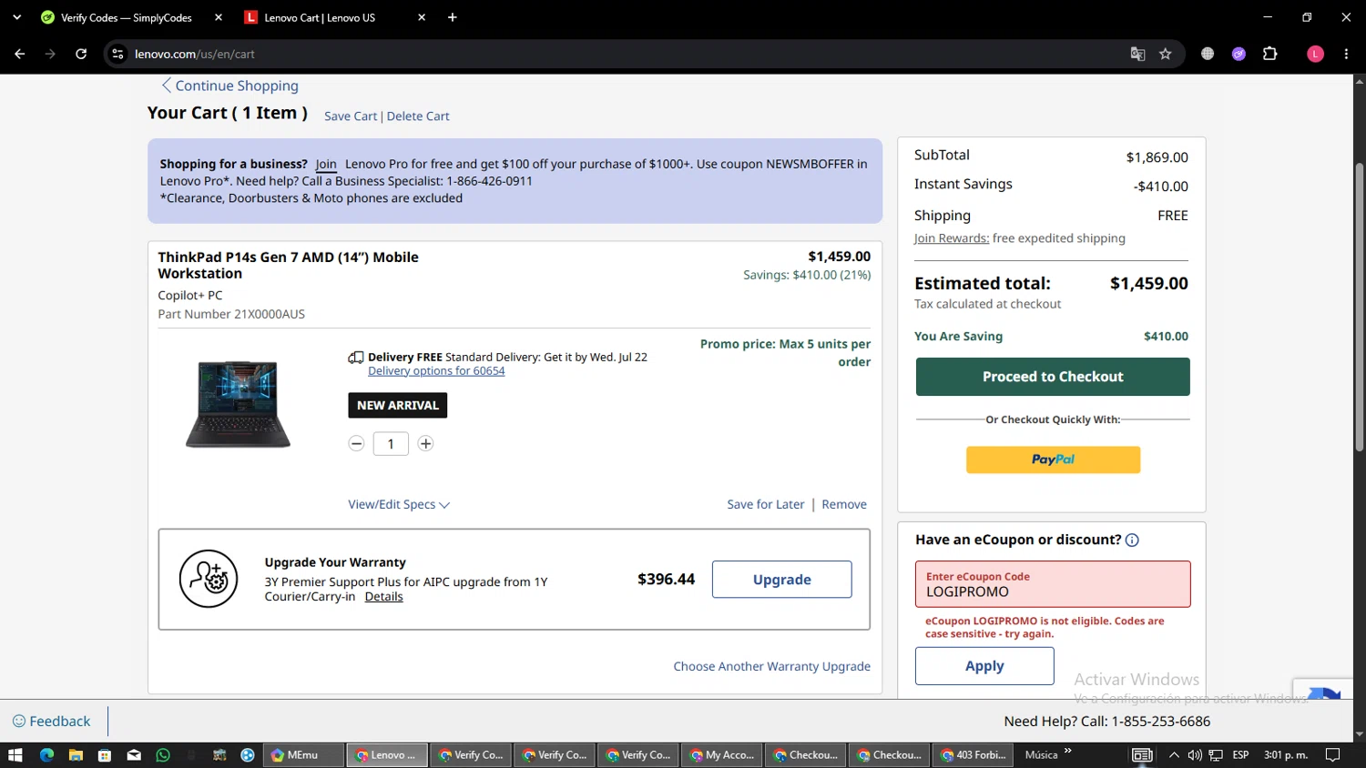 Verification screenshot for 20% Off Logitech Mk270 Wireless Combo Keyboard and Mouse Set at Lenovo - 16d ago