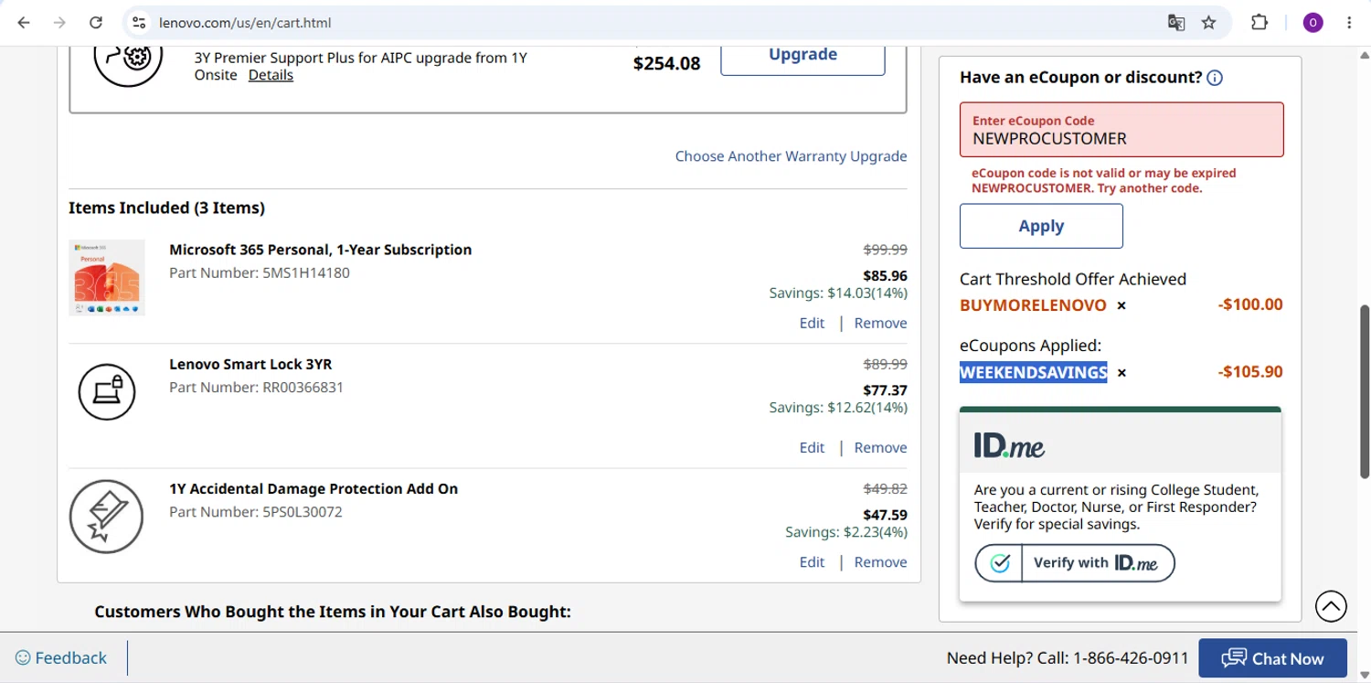 Verification screenshot for $40 Off Storewide at Lenovo - 2d ago