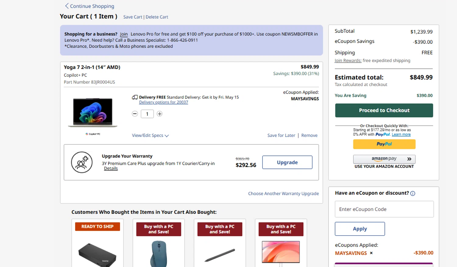 Verification screenshot for 31% Off Yoga 7 2 In 1 14 Amd at Lenovo — 21d ago