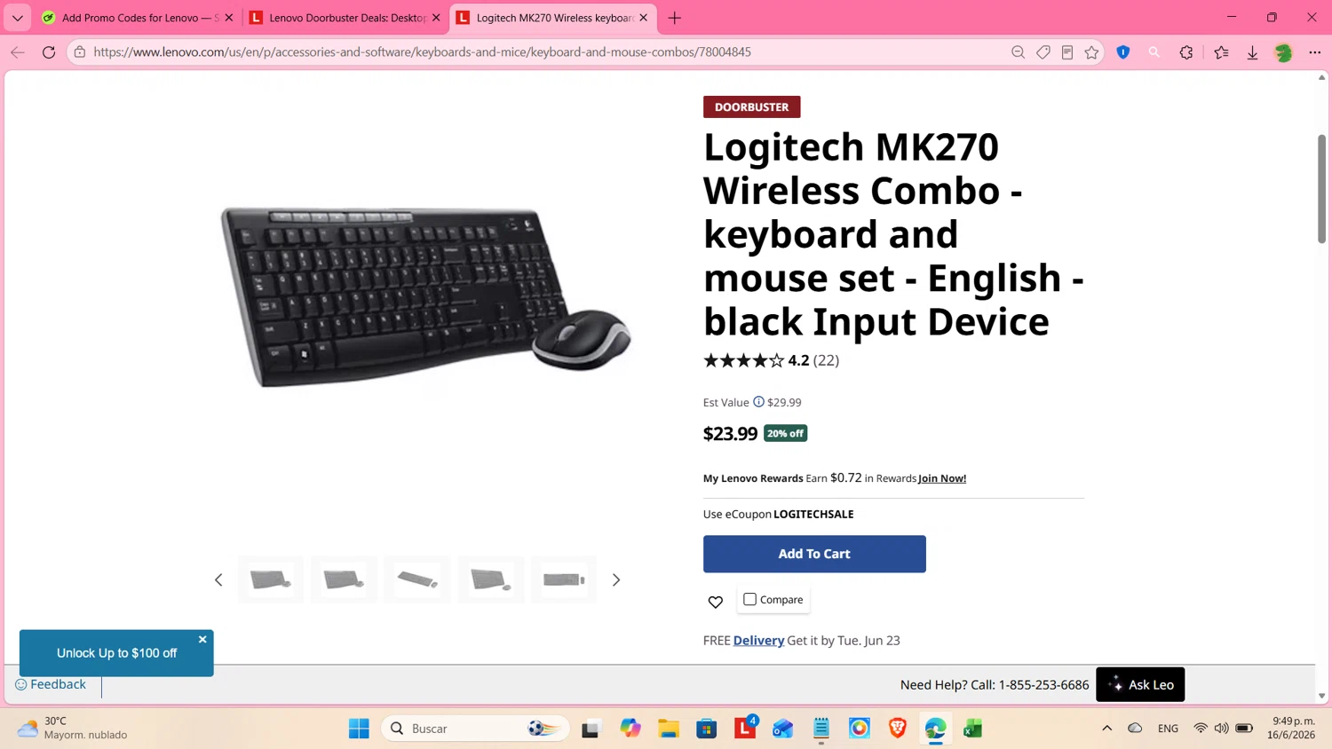 Verification screenshot for 20% Off Logitech H390 Usb Headset (Members Only) at Lenovo - 8d ago