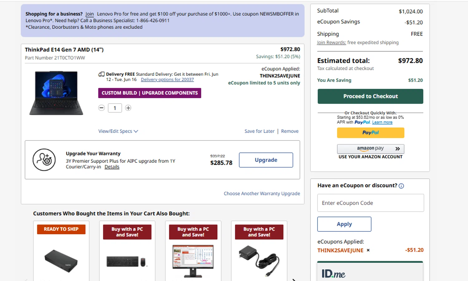 Verification screenshot for $50 Off Select Items at Lenovo — 10h ago