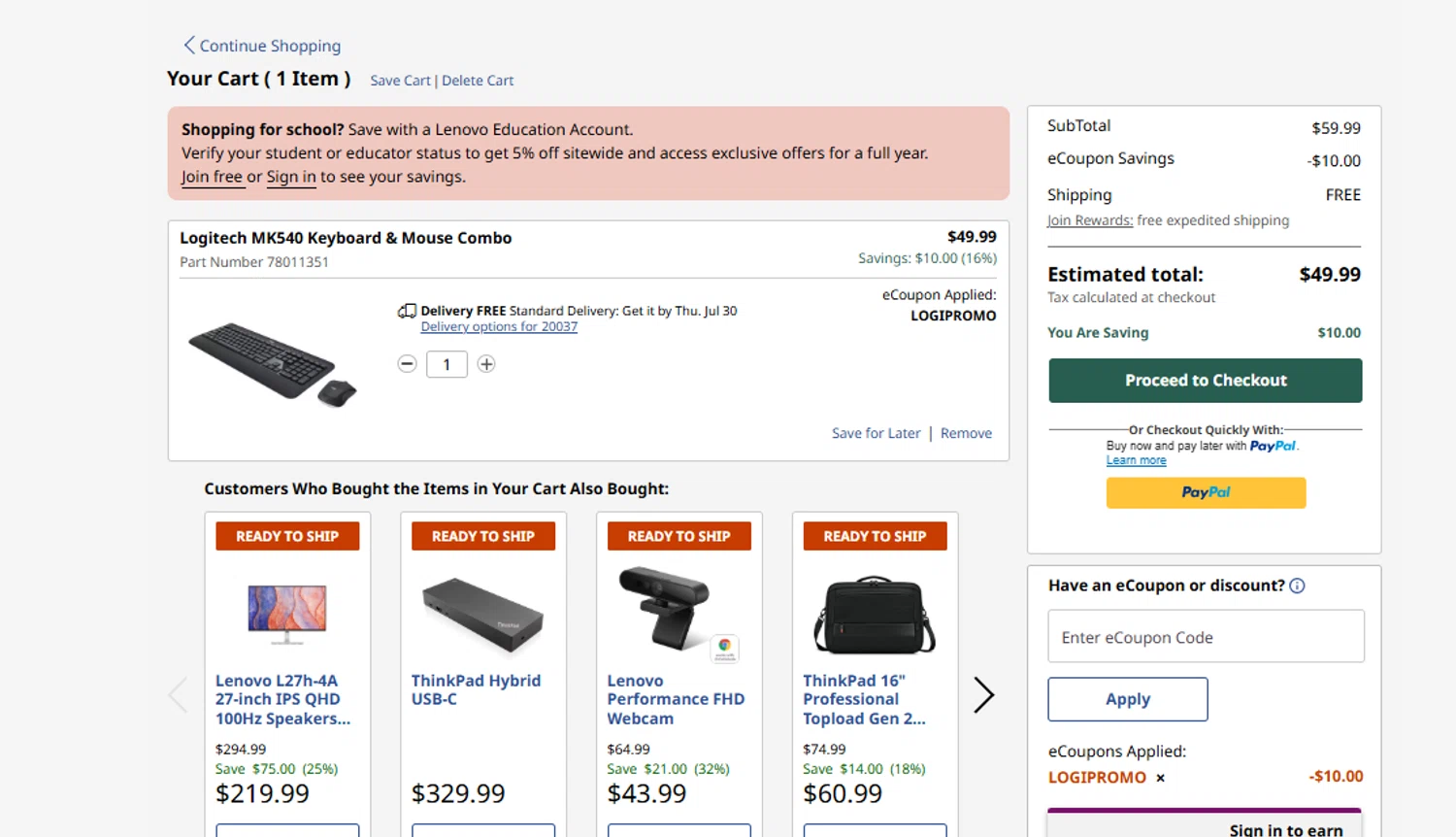Verification screenshot for 20% Off Logitech Mk270 Wireless Combo Keyboard and Mouse Set at Lenovo - 10d ago