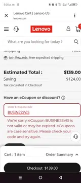BUSINESSVIS coupon verification screenshot