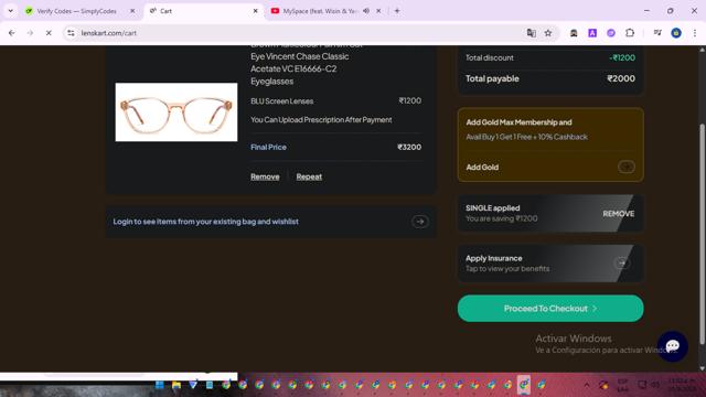 Lenskart checkout page showing Lenskart promo code box | Screenshot taken by SimplyCodes community member on Sep 10, 2025