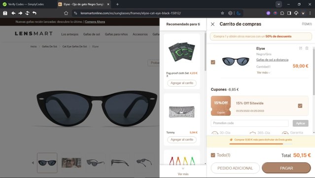 Lensmart Online checkout page showing Lensmart Online promo code box | Screenshot taken by SimplyCodes community member on Aug 25, 2025