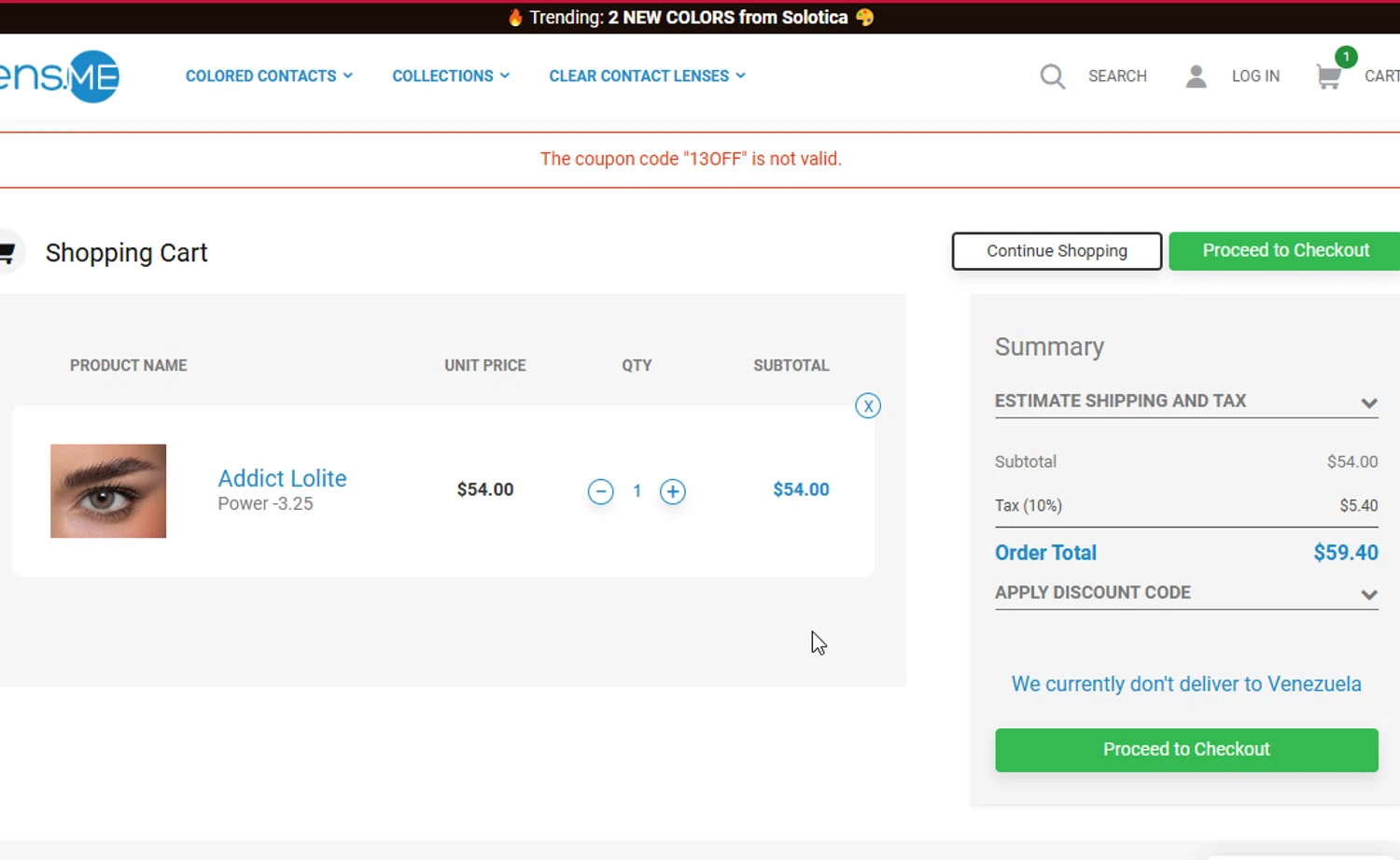 Lens.me discount code screenshot showing code 13OFF applied at Lens.me checkout page. Uploaded by SimplyCodes community member BudgetGuardian5712 on Nov 28, 2025