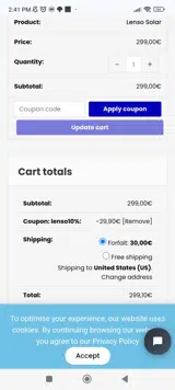 LENSO10% coupon verification screenshot