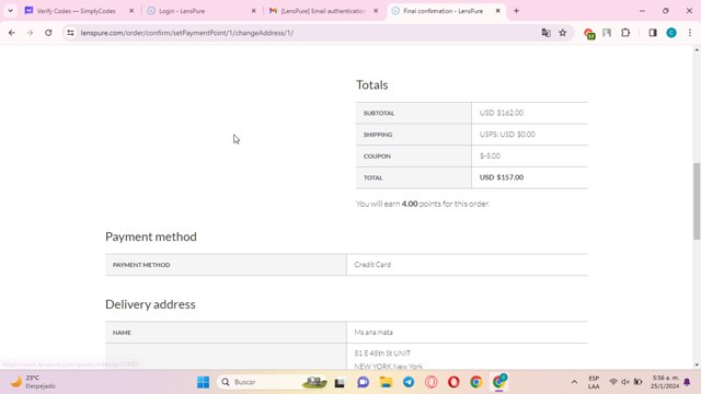 LensPure checkout page showing LensPure coupon code box | Screenshot taken by SimplyCodes community member on Jan 25, 2024