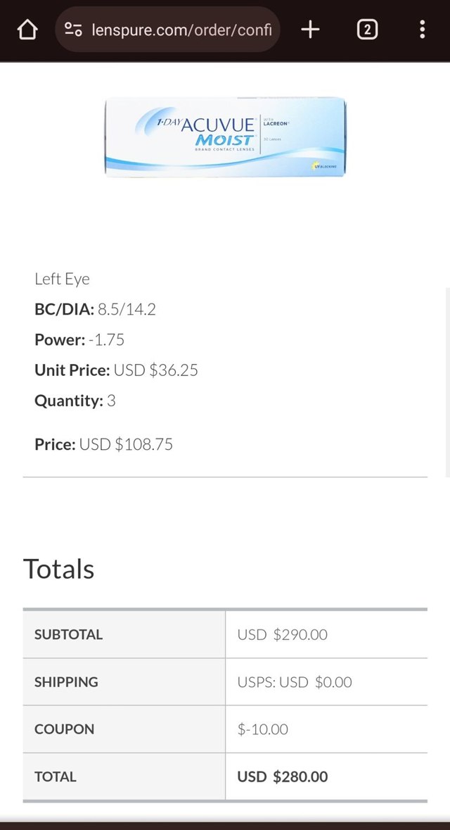 LensPure checkout page showing LensPure coupon code box | Screenshot taken by SimplyCodes community member on Feb 20, 2025