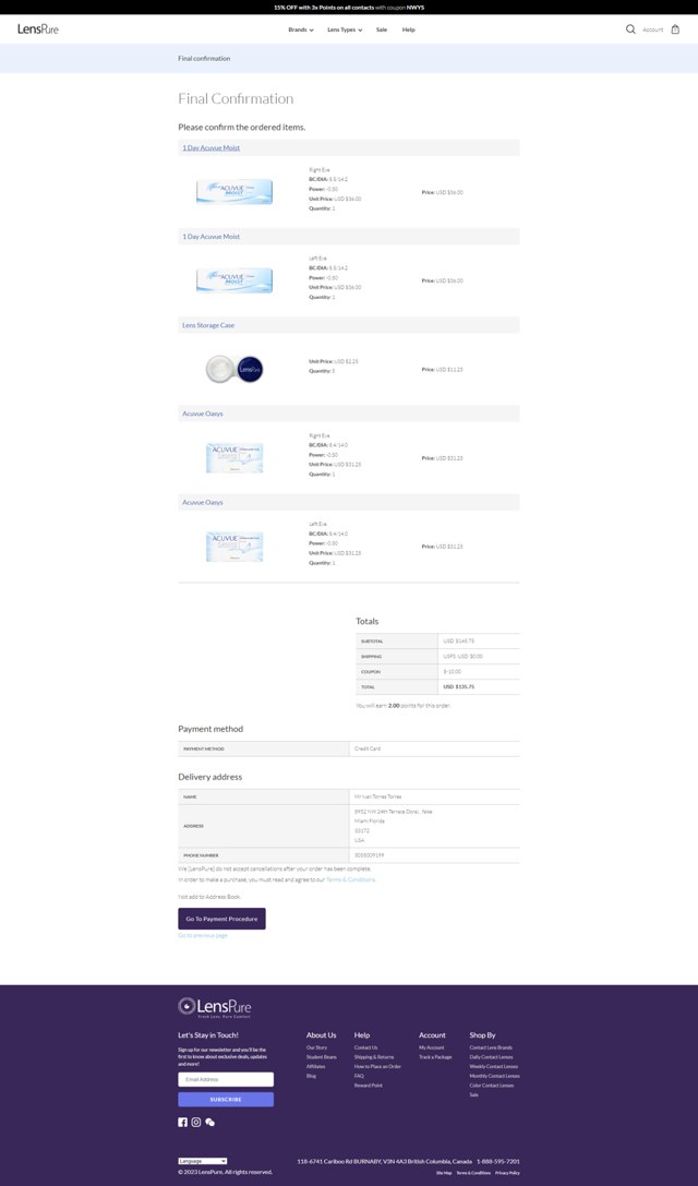 LensPure checkout page showing LensPure coupon code box | Screenshot taken by SimplyCodes community member on Jan 3, 2024