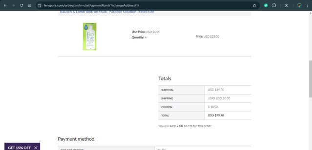 LensPure checkout page showing LensPure coupon code box | Screenshot taken by SimplyCodes community member on Mar 1, 2025