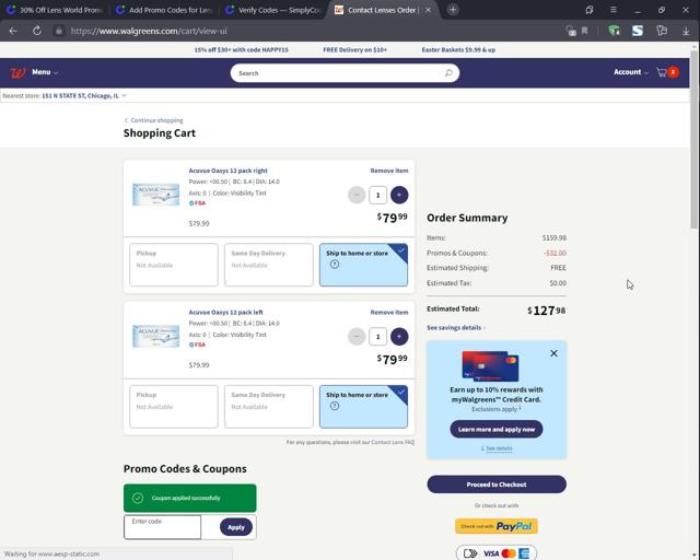 Lens World checkout page showing Lens World promo code box | Screenshot taken by SimplyCodes community member on Apr 14, 2022