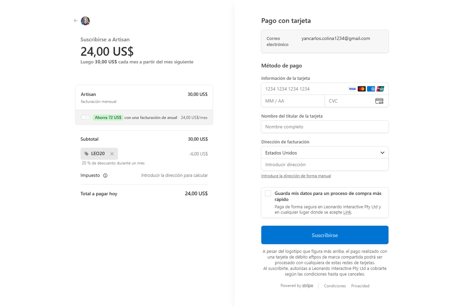Leonardo.Ai promo code screenshot showing code LEO20 applied at Leonardo.Ai checkout page. Uploaded by SimplyCodes community member CashAce9852 on Jan 9, 2026