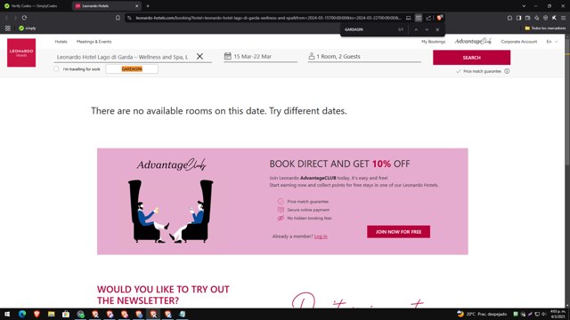 Leonardo  Hotels checkout page showing Leonardo  Hotels promo code box | Screenshot taken by SimplyCodes community member on Mar 4, 2025