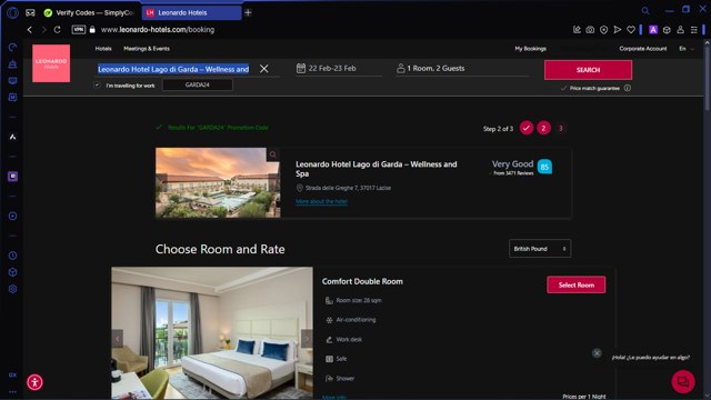 Leonardo  Hotels checkout page showing Leonardo  Hotels promo code box | Screenshot taken by SimplyCodes community member on Feb 14, 2025