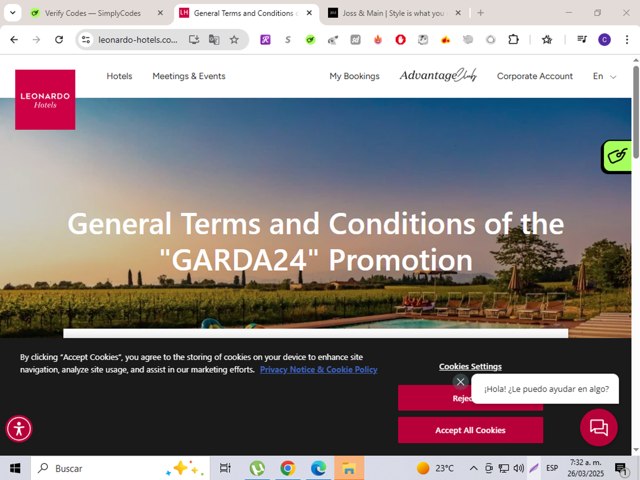 Leonardo  Hotels checkout page showing Leonardo  Hotels promo code box | Screenshot taken by SimplyCodes community member on Mar 26, 2025