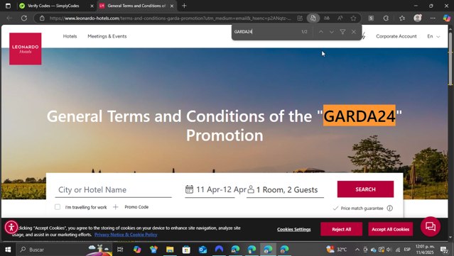 Leonardo  Hotels checkout page showing Leonardo  Hotels promo code box | Screenshot taken by SimplyCodes community member on Apr 11, 2025