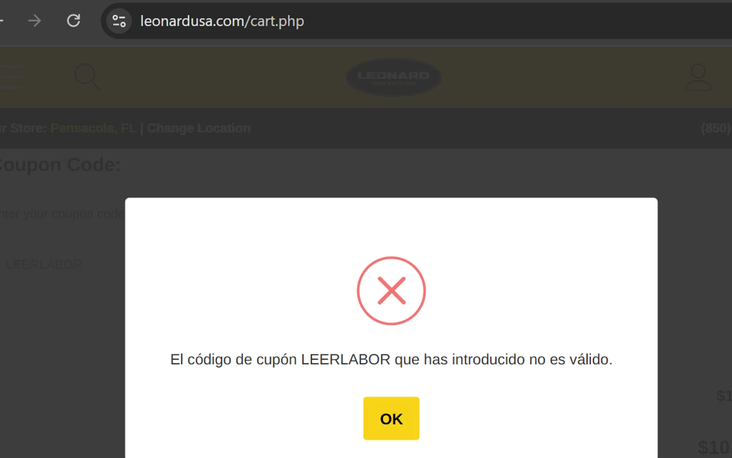 Leonard USA promo code screenshot showing code LEERLABOR applied at Leonard USA checkout page. Uploaded by SimplyCodes community member Teamojehova on Oct 10, 2025
