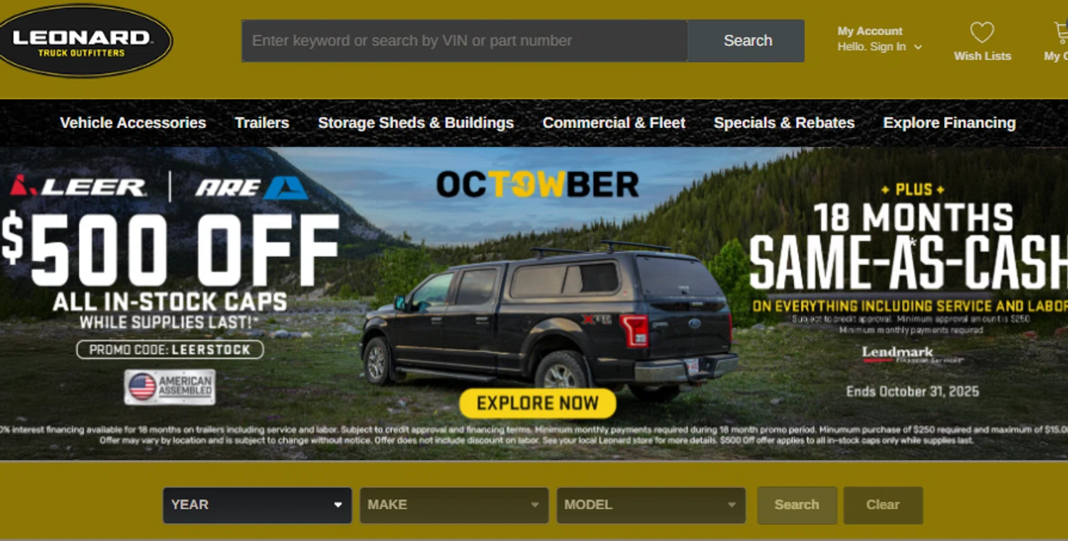 Leonard USA promo code screenshot showing code LEERSTOCK applied at Leonard USA checkout page. Uploaded by SimplyCodes community member SpiderGwen on Oct 11, 2025