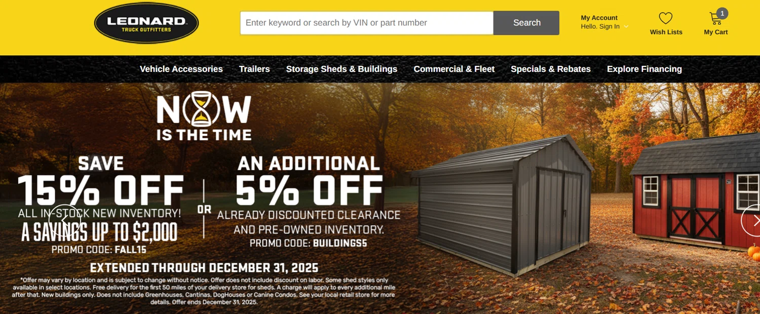 Leonard USA promo code screenshot showing code BUILDINGS5 applied at Leonard USA checkout page. Uploaded by SimplyCodes community member Gray_75 on Dec 8, 2025