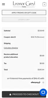 Alex15 coupon verification screenshot