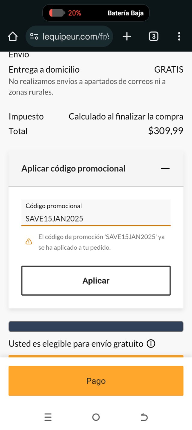 L'Equipeur checkout page showing L'Equipeur promo code box | Screenshot taken by SimplyCodes community member on Mar 6, 2025