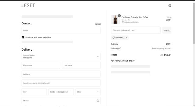 Leset checkout page showing Leset discount code box | Screenshot taken by SimplyCodes community member on Jan 24, 2025