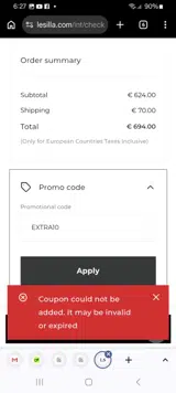 EXTRA10 coupon verification screenshot