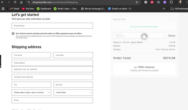 Les Mills Equipment checkout page showing Les Mills Equipment discount code box | Screenshot taken by SimplyCodes community member on May 22, 2025