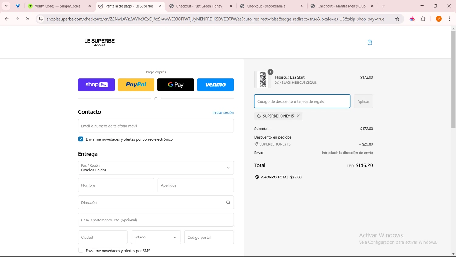 Le Superbe promo code screenshot showing code SUPERBEHONEY15 applied at Le Superbe checkout page. Uploaded by SimplyCodes community member ExtraordinarySaver9637 on Feb 26, 2025