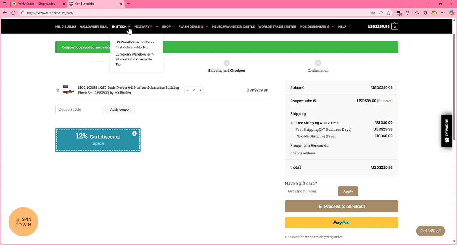 Letbricks coupon code screenshot showing code EDM15 applied at Letbricks checkout page. Uploaded by SimplyCodes community member murraytopsom on Oct 2, 2025