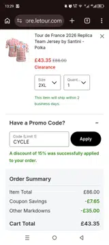 Le Tour De France coupon verification screenshot