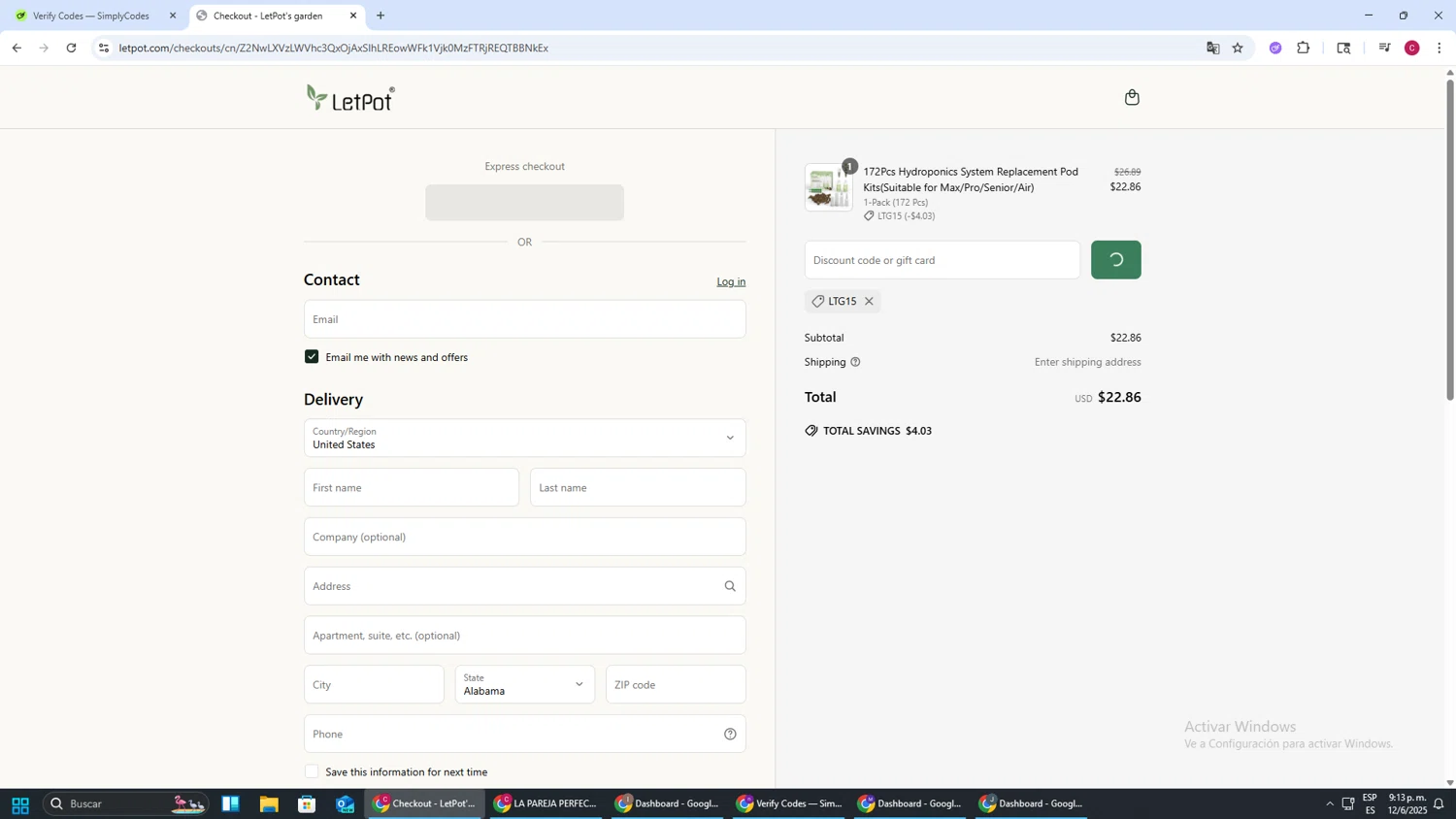 LetPot discount code screenshot showing code LTG15 applied at LetPot checkout page. Uploaded by SimplyCodes community member TOROREX250 on Jun 13, 2025