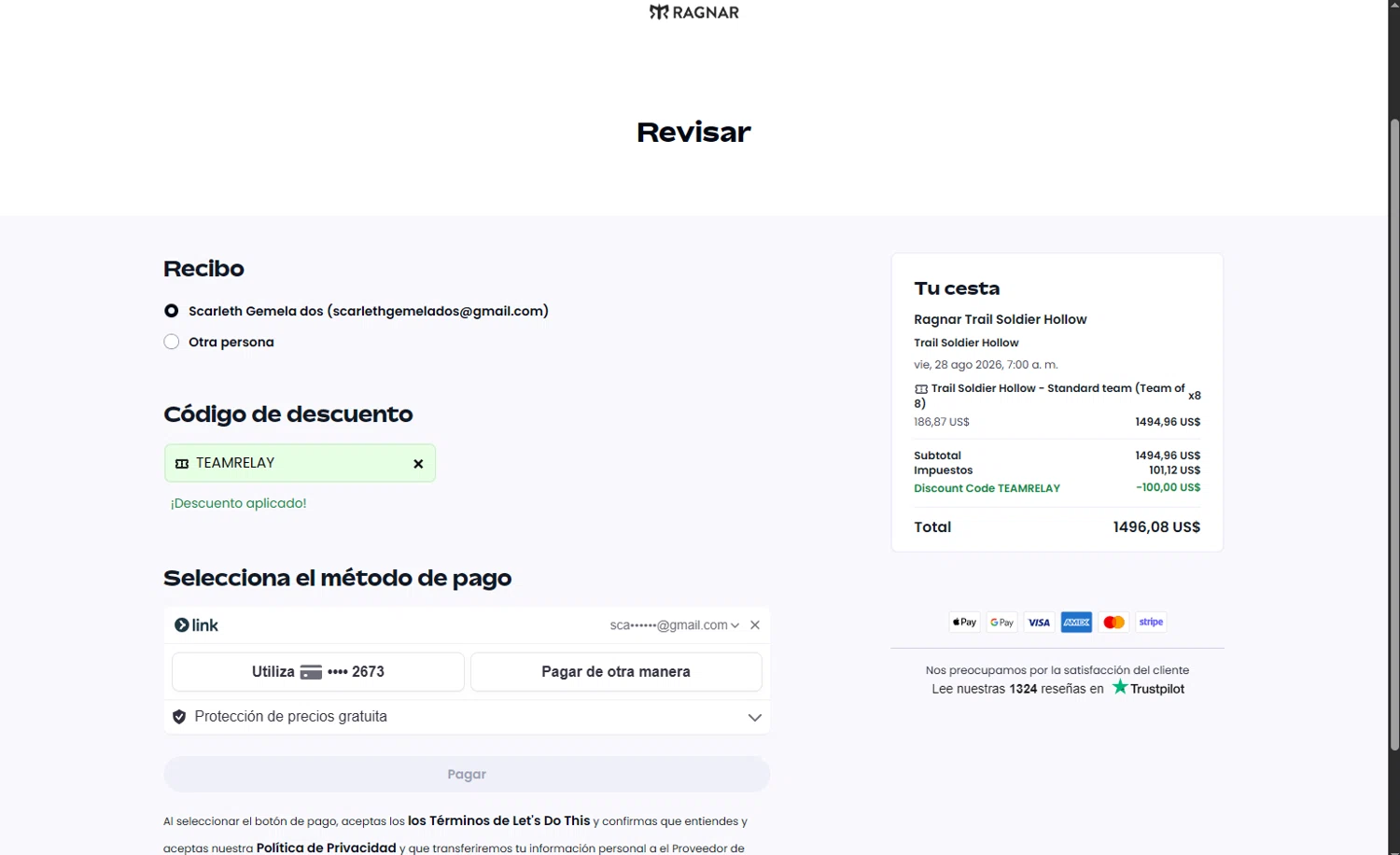 Let's Do This discount code screenshot showing code TEAMRELAY applied at Let's Do This checkout page. Uploaded by SimplyCodes community member BrandoJose1 on Nov 27, 2025