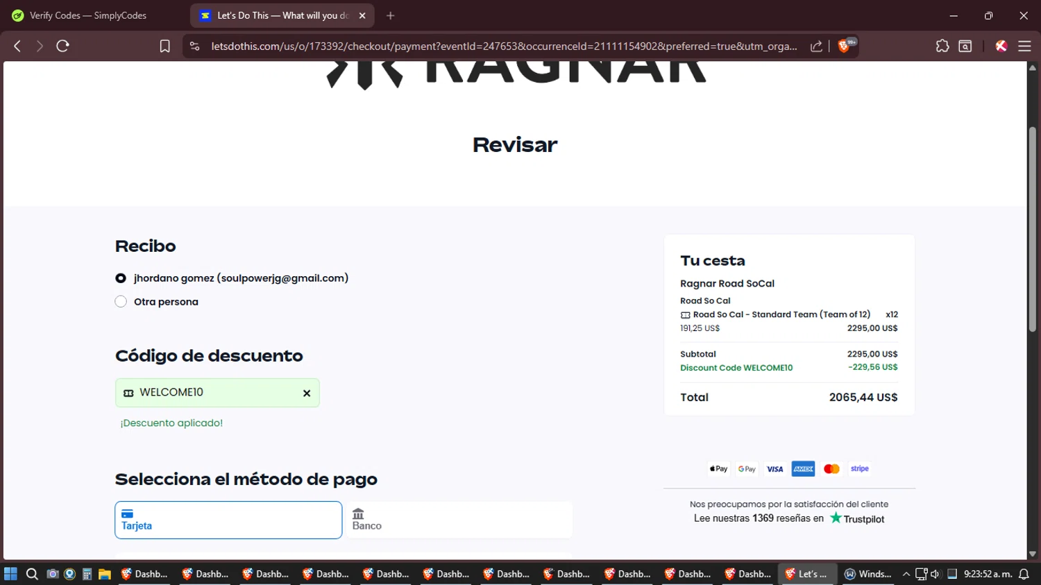 Let's Do This checkout page showing Let's Do This discount code box | Screenshot taken by SimplyCodes community member on Jan 23, 2026