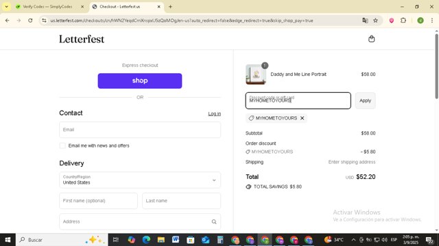 Letterfest checkout page showing Letterfest discount code box | Screenshot taken by SimplyCodes community member on Sep 3, 2025