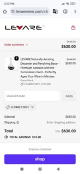 LEVARE15OFF coupon verification screenshot