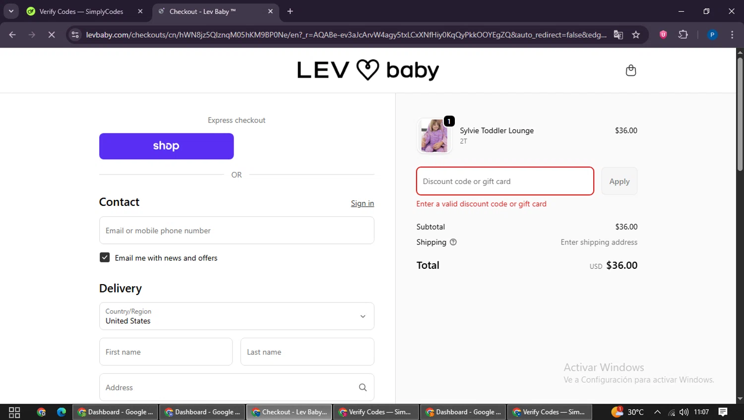 Lev Baby discount code screenshot showing code WKD25 applied at Lev Baby checkout page. Uploaded by SimplyCodes community member QuestExpert3096 on Feb 13, 2026