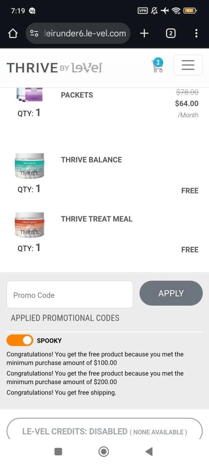 Le-Vel checkout page showing Le-Vel discount code box | Screenshot taken by SimplyCodes community member on Oct 28, 2025