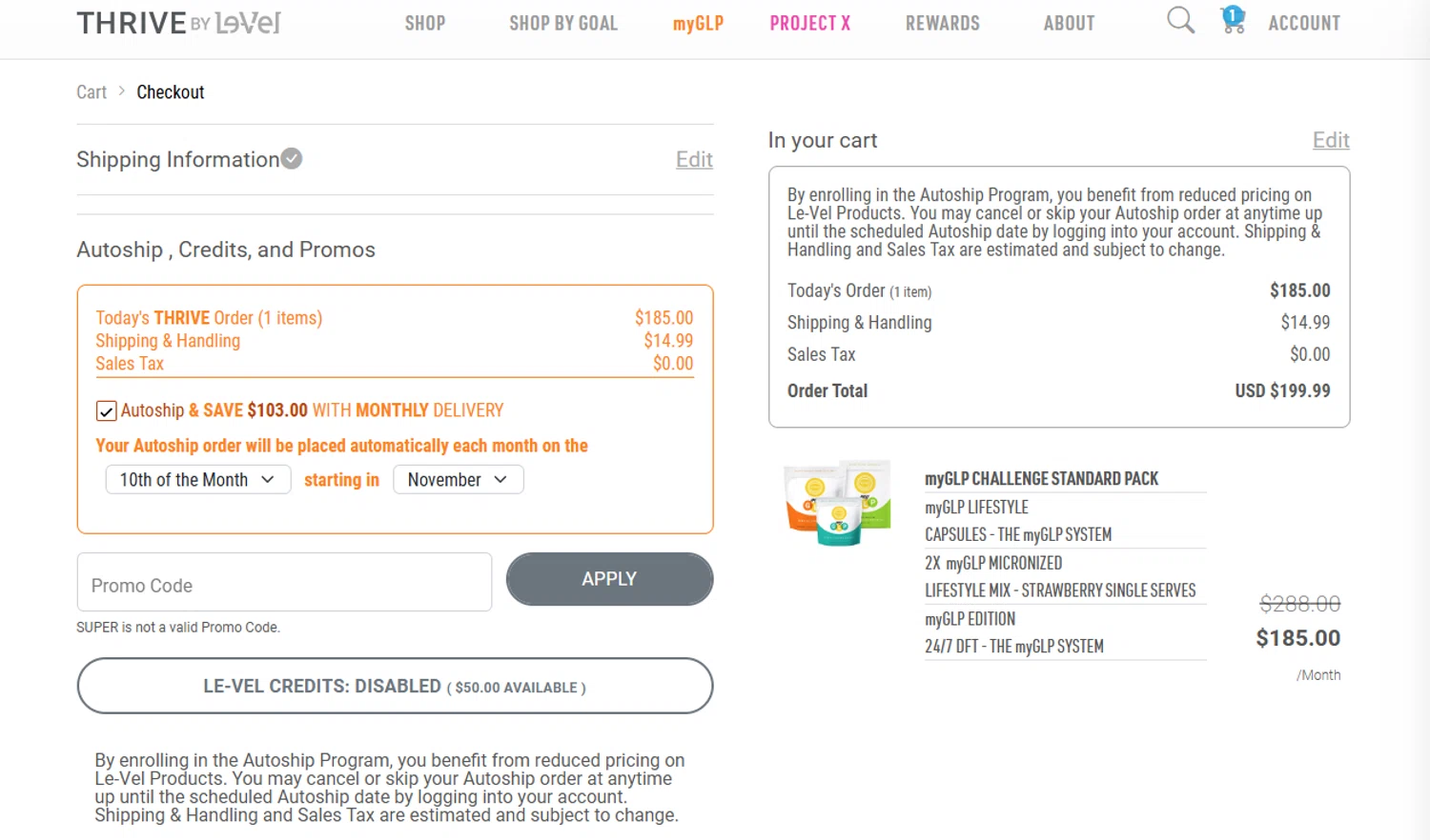 Le-Vel discount code screenshot showing code SUPER applied at Le-Vel checkout page. Uploaded by SimplyCodes community member VictoriousFinder8211 on Oct 9, 2025