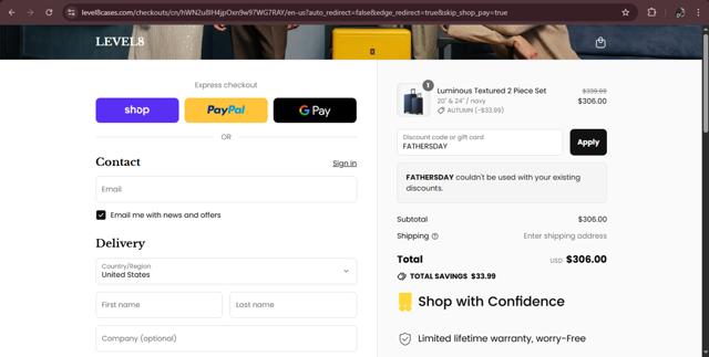 LEVEL8 checkout page showing LEVEL8 promo code box | Screenshot taken by SimplyCodes community member on Sep 12, 2025