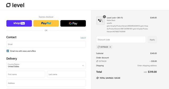 Level checkout page showing Level discount code box | Screenshot taken by SimplyCodes community member on Jun 2, 2025