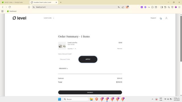 Level checkout page showing Level discount code box | Screenshot taken by SimplyCodes community member on Sep 8, 2025